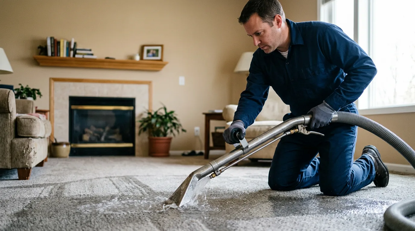 Water damage restoration technician working near Cabery, IL